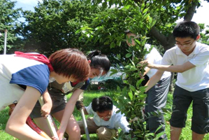 40周年を記念に植樹する両国の高校生