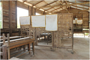 地面に直接建てられた個室のような教室(※雨季は冠水により授業が中止になる)